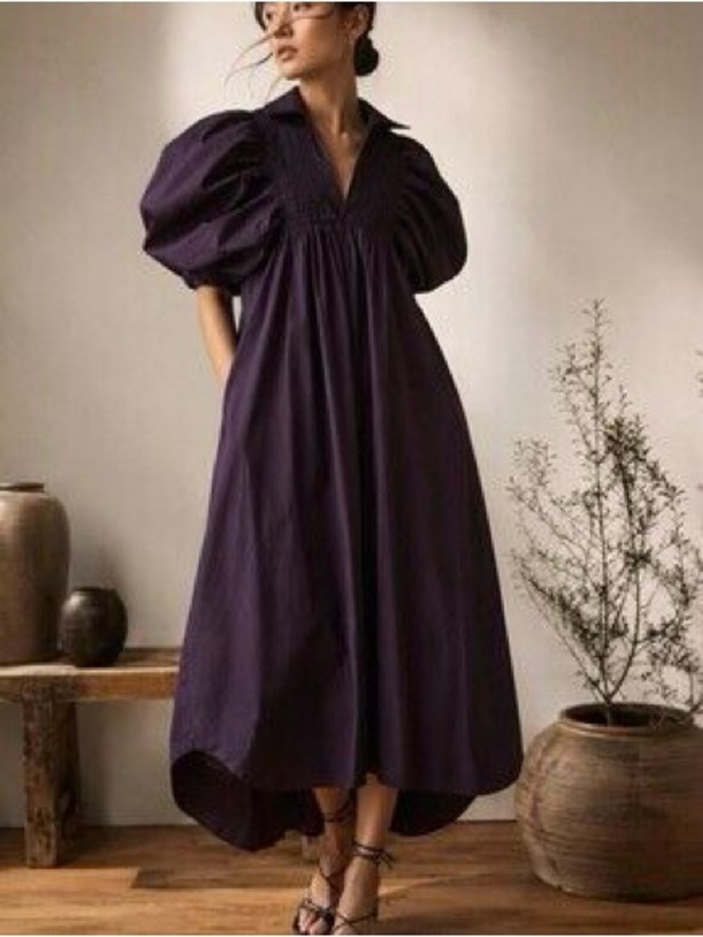 Anniewear Purple Puff Sleeve Maxi Dress Size XL Cottagecore Romantic